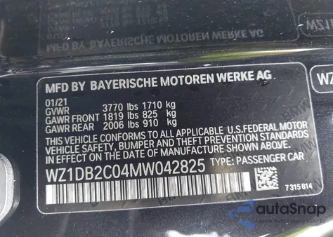 2021 Toyota Gr Supra 2.0 z USA, uszkodzony, nr VIN WZ1DB2C04MW042825